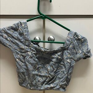 Blue Floral Off-Shoulder Crop Top